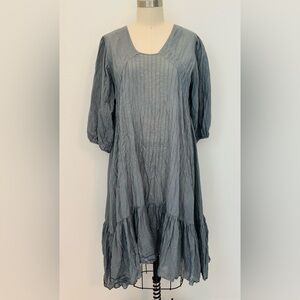 JP And Mattie ‘Charlotte’ Dress M Gray/Blue Cotton Boho Cottage Pintucks Ruffles